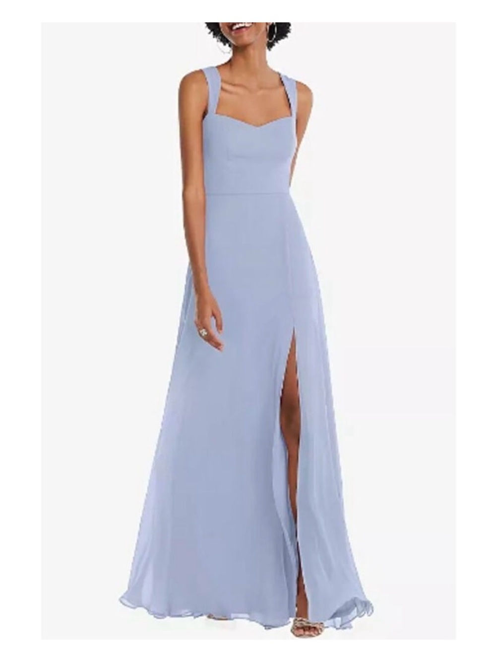 Dessy Collection Light Blue Sleeveless Sweetheart Maxi Gown with High Slit